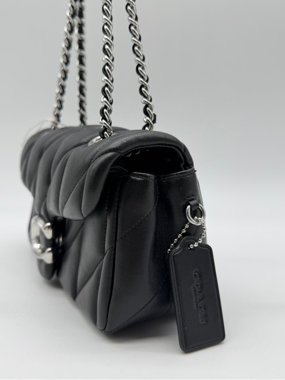 COACH Tabby 20 quilted leather mini convertible shoulder crossbody bag -BLACK - Picture 8 of 14